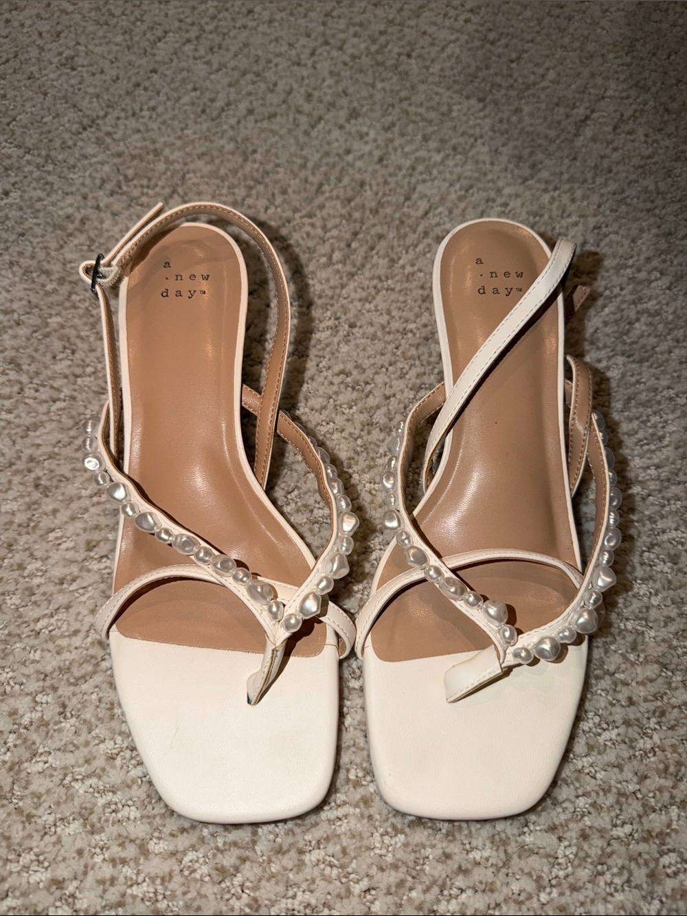 a new day Cream Pearl-Embellished Strappy Sandal